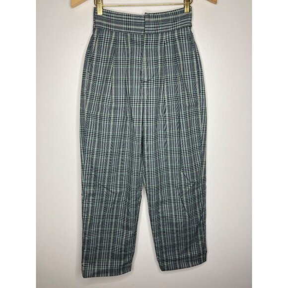 Urban Outfitters High-Waisted Gray Green Plaid Pleated Trouser Pants Women’s XS - Picture 1 of 10
